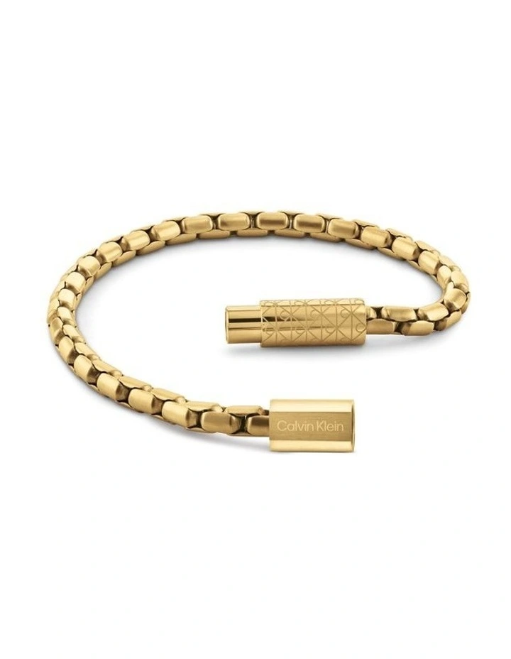 Contoured Barrel Ionic Plated Thin Steel Chain Bracelet in Gold image 2