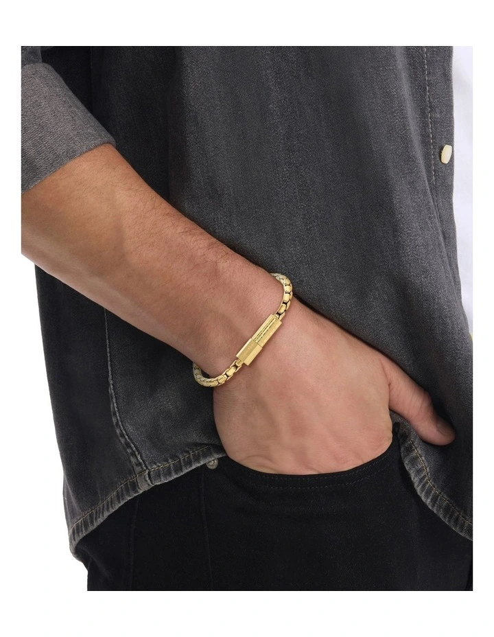 Contoured Barrel Ionic Plated Thin Steel Chain Bracelet in Gold image 3