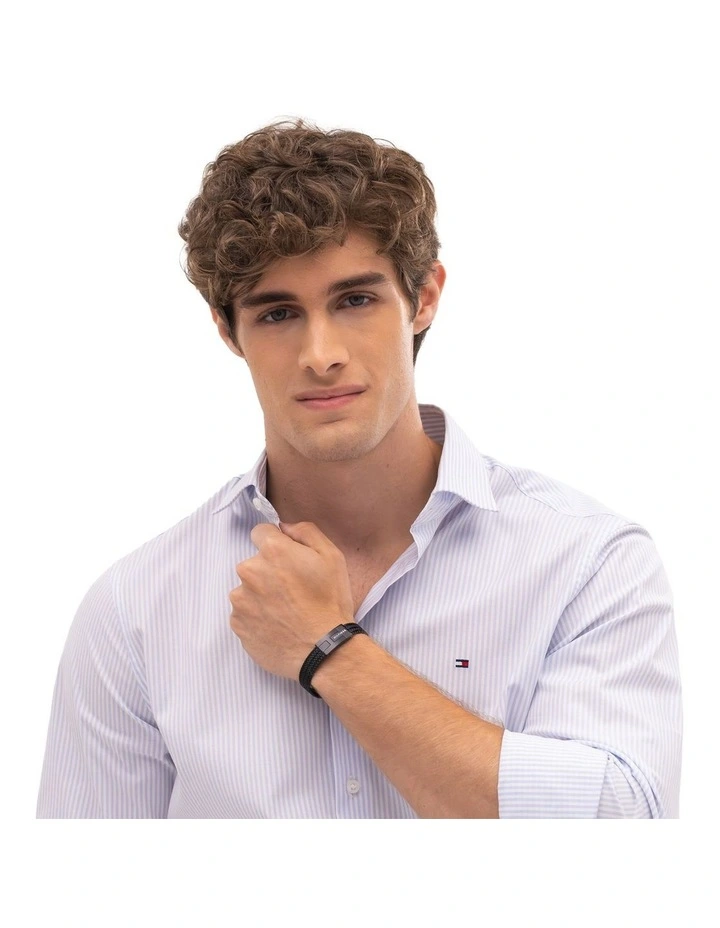 Nautical Mesh Ionic Plated Steel Mesh Chain Bracelet in Black image 2