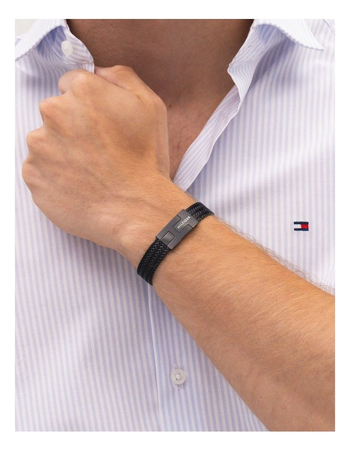 Nautical Mesh Ionic Plated Steel Mesh Chain Bracelet in Black image 3