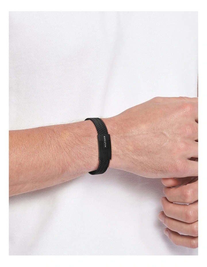 Nautical Mesh Ionic Plated Steel Mesh Chain Bracelet in Black image 4