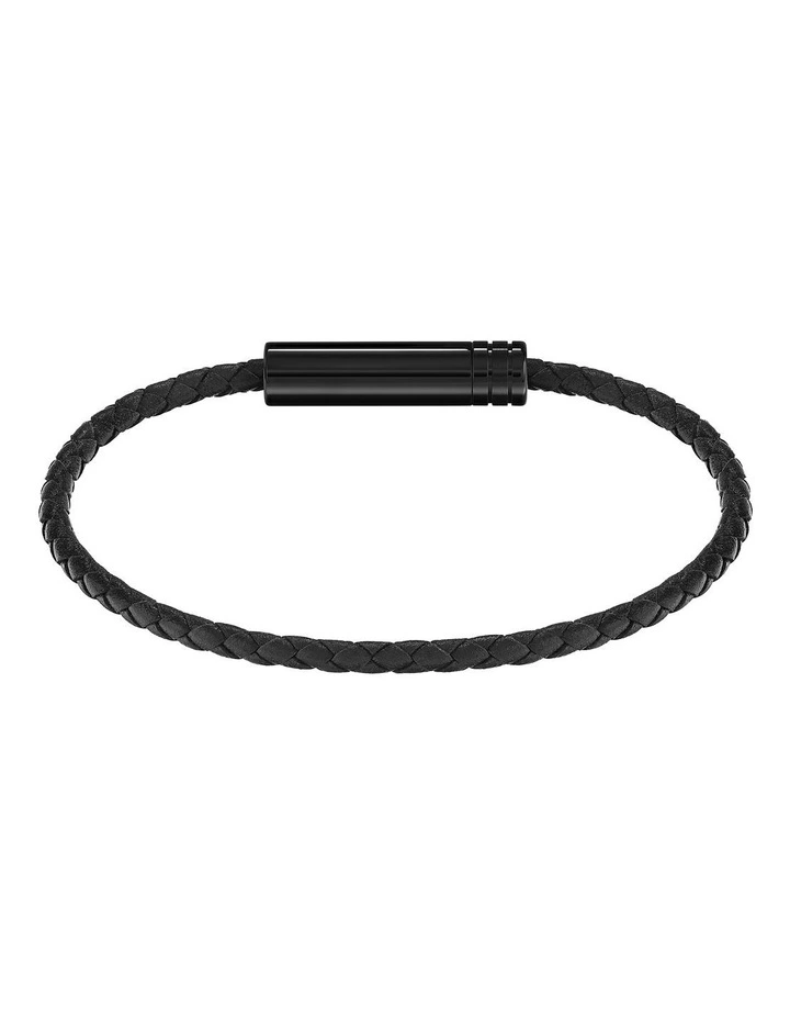 Black Steel & Black Leather Men's Leather Bracelet image 2