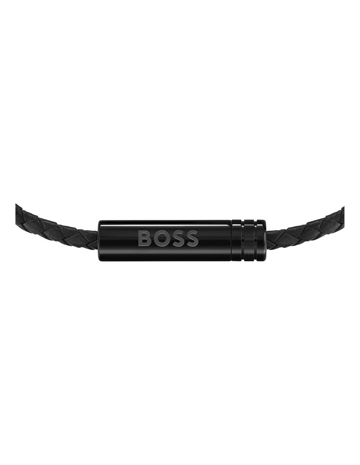 Black Steel & Black Leather Men's Leather Bracelet image 3