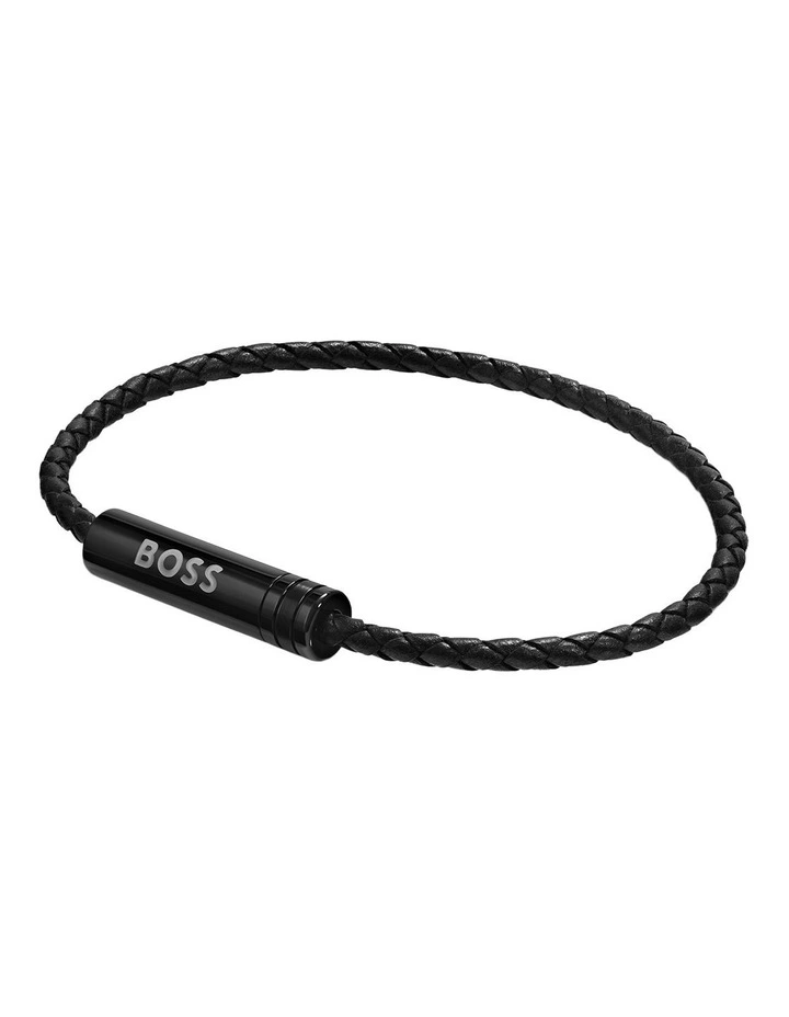 Black Steel & Black Leather Men's Leather Bracelet image 4