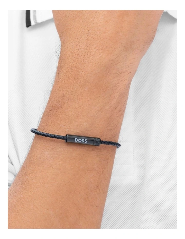 Black Steel & Black Leather Men's Leather Bracelet image 5