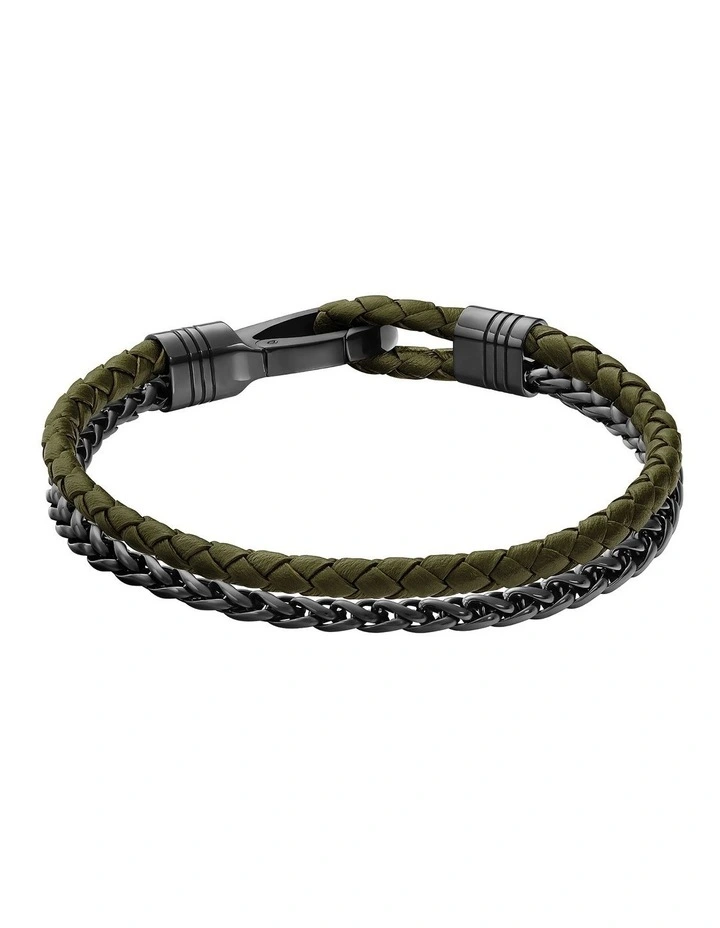 Stainless Steel & Brown Leather Men's Chain & Leather Bracelet image 2