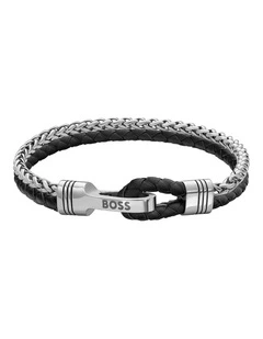 Stainless Steel & Brown Leather Men's Chain & Leather Bracelet