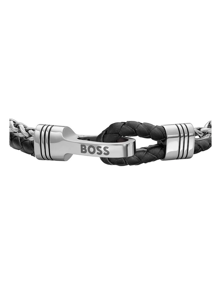 Stainless Steel & Brown Leather Men's Chain & Leather Bracelet image 3