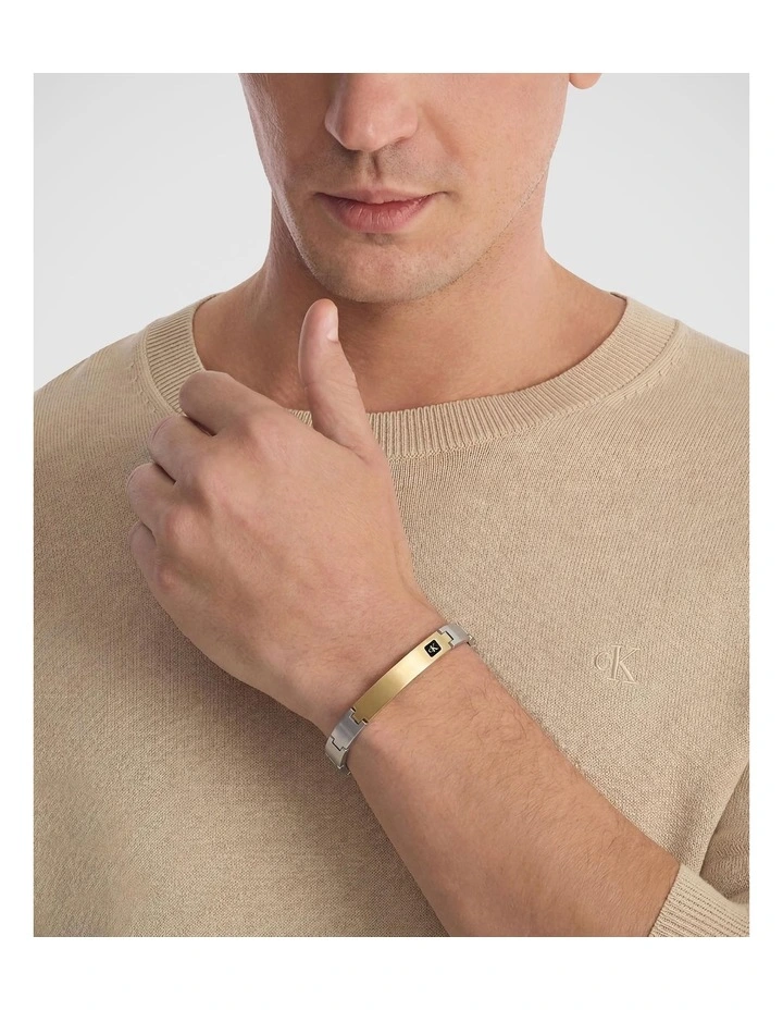 Stainless Steel & Gold Steel Men's Metal Link Bracelet image 3