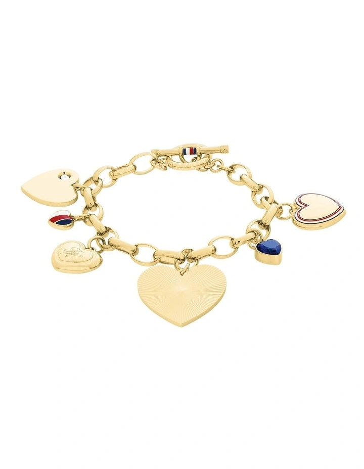 Gold Steel & Crystals & Blue Glass Women's Charm Bracelet image 1