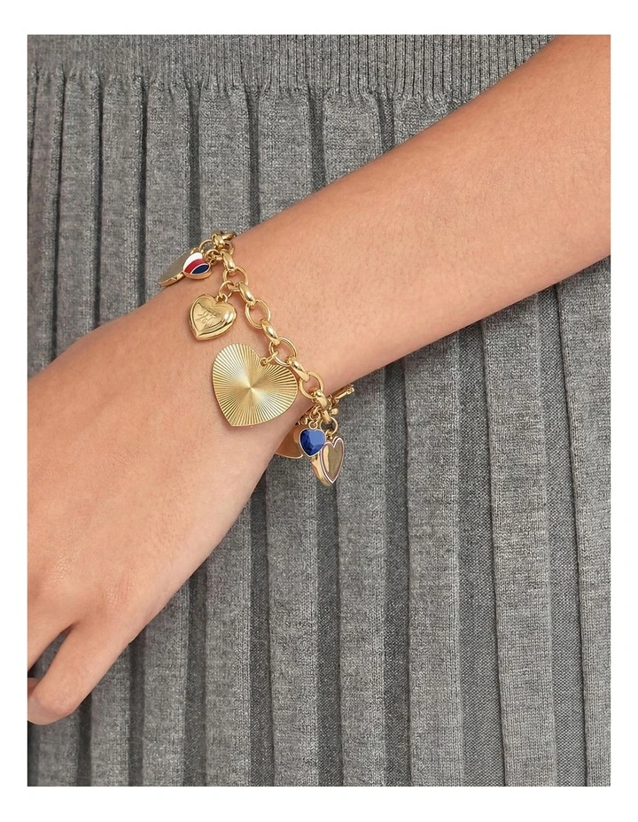 Gold Steel & Crystals & Blue Glass Women's Charm Bracelet image 2