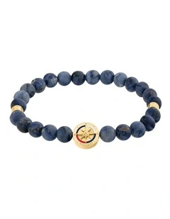 Gold Steel & Blue Sodalite & Black Cord Men's Bead Bracelet