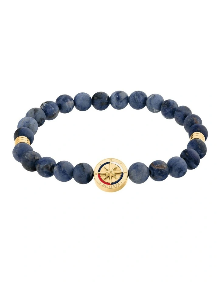 Gold Steel & Blue Sodalite & Black Cord Men's Bead Bracelet image 1