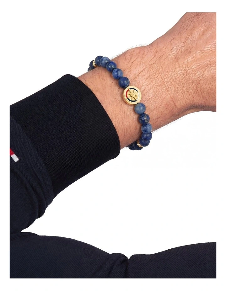 Gold Steel & Blue Sodalite & Black Cord Men's Bead Bracelet image 2