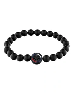 Black Steel & Black Onyx Bead & Black Elastic R Men's Bead Bracelet