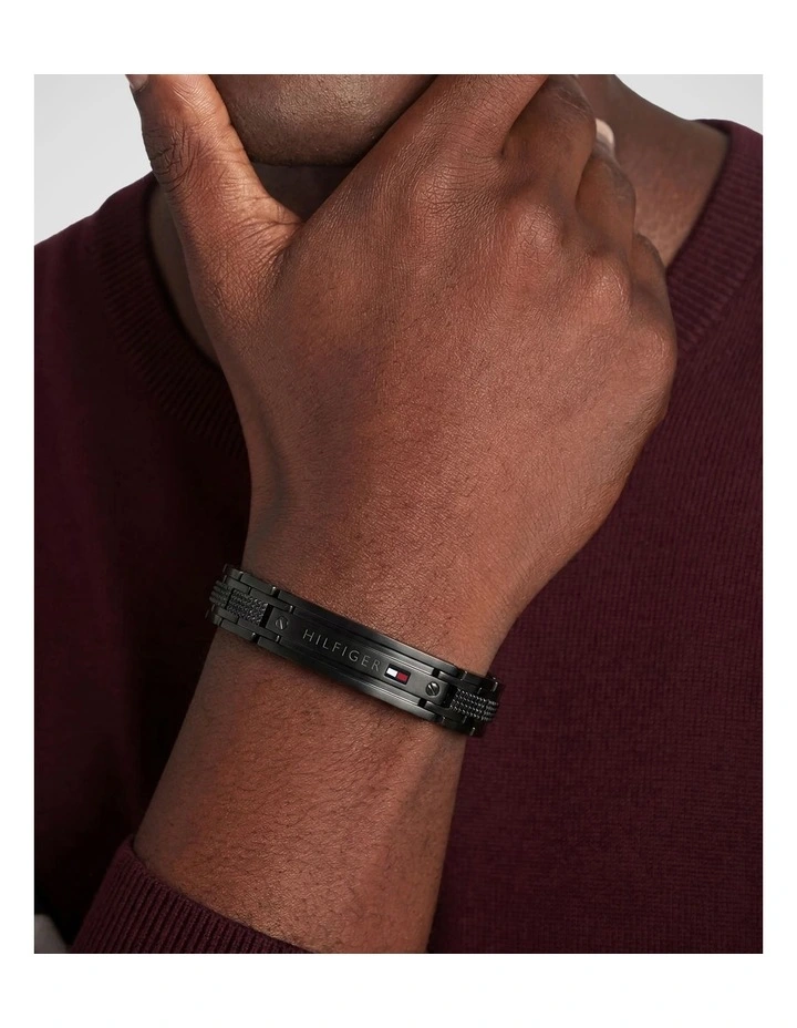 Black Steel Men's Metal Link Bracelet image 2