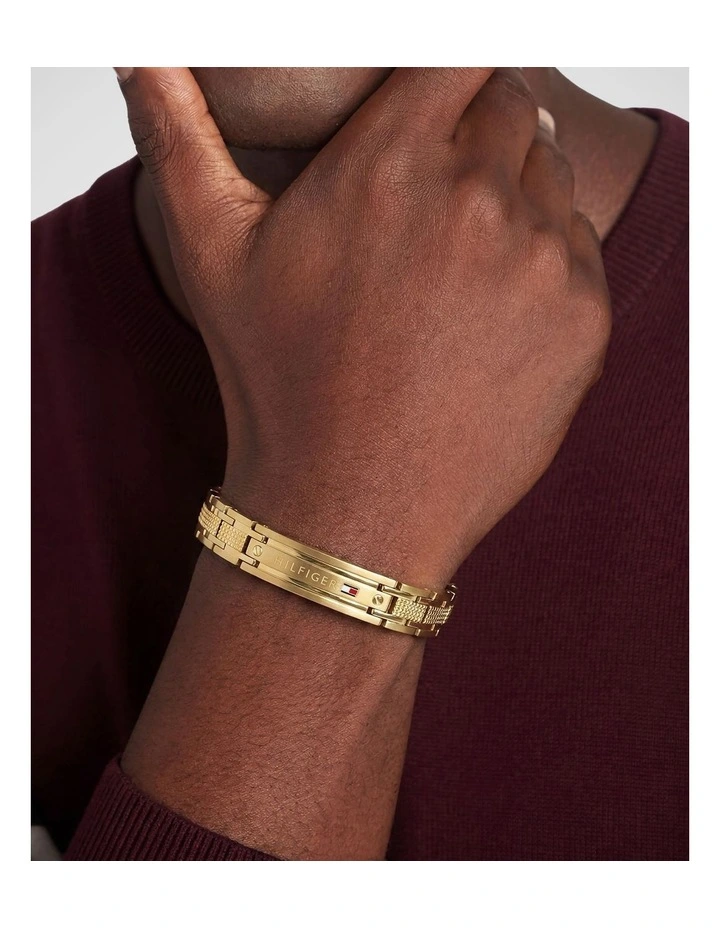 Gold Steel Men's Metal Link Bracelet image 2