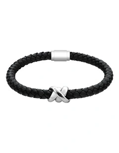 Tommy Hilfiger Nautical Knot For Him Stainless Steel & Black Leather Leather Bracelet