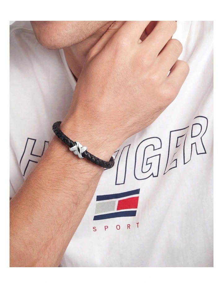 Tommy Hilfiger Nautical Knot For Him Stainless Steel & Black Leather Leather Bracelet image 2