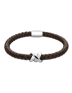 Stainless Steel & Brown Leather Men's Leather Bracelet