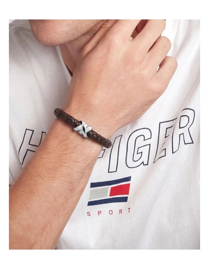 Stainless Steel & Brown Leather Men's Leather Bracelet image 2