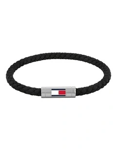 Stainless Steel & Black Nylon Cord Men's Nylon Bracelet