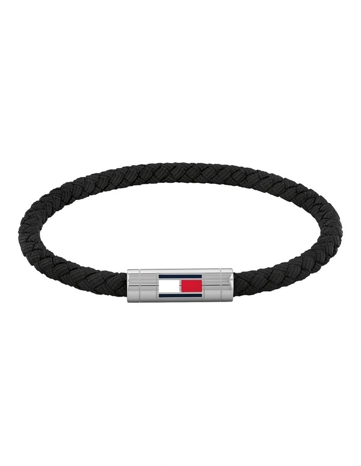 Stainless Steel & Black Nylon Cord Men's Nylon Bracelet image 1