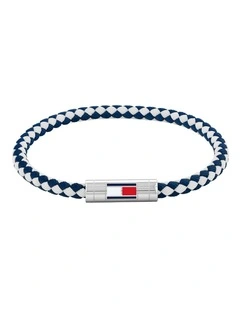 Stainless Steel & Blue & White Nylon Men's Nylon Bracelet