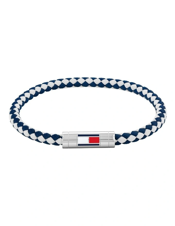 Stainless Steel & Blue & White Nylon Men's Nylon Bracelet image 1