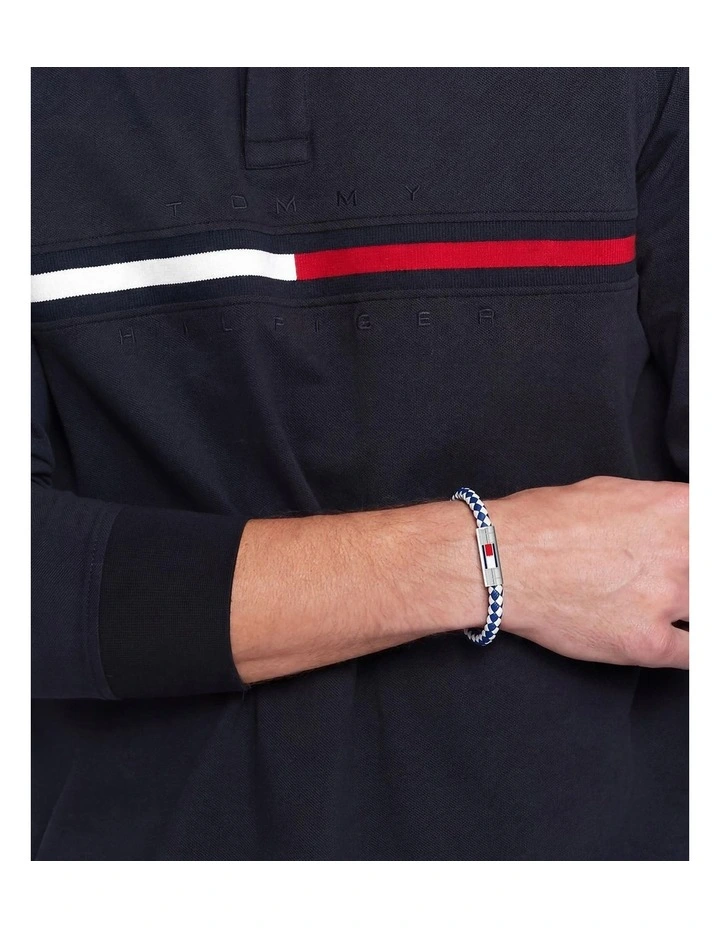 Stainless Steel & Blue & White Nylon Men's Nylon Bracelet image 2