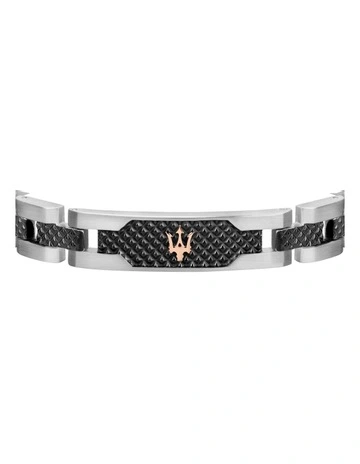 Stainless Steel Bracelet with Black Carbon Fibre Highlights