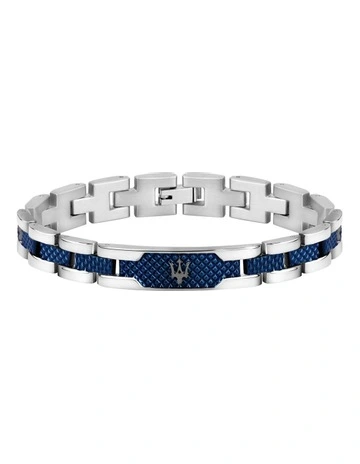 Stainless Steel Bracelet with Blue Carbon Fibre Highlights