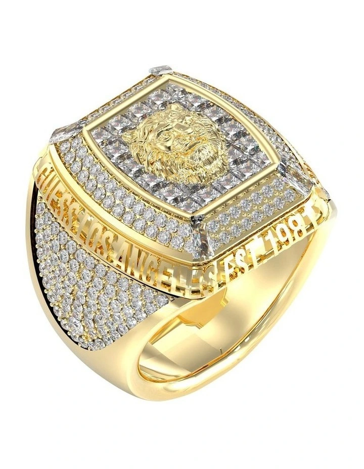 Lion Pave Signet Ring 14mm in Gold image 1
