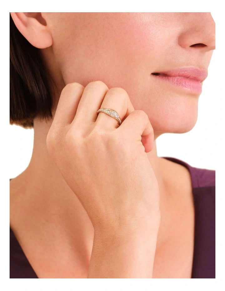 Pav Wave Ring in Gold-Tone image 2