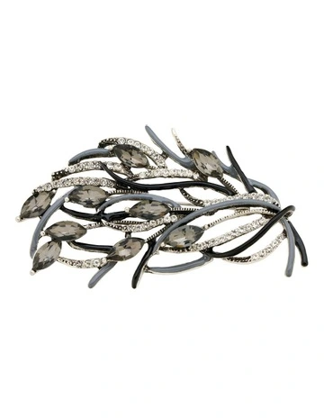 Feather Crystal Brooch in Grey