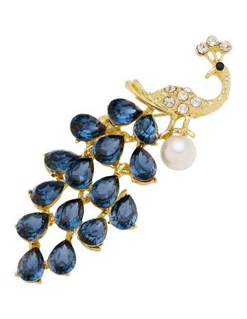 Pearl Peacock Brooch in Navy