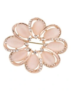 Cateye Stone Flower Brooch in Pink