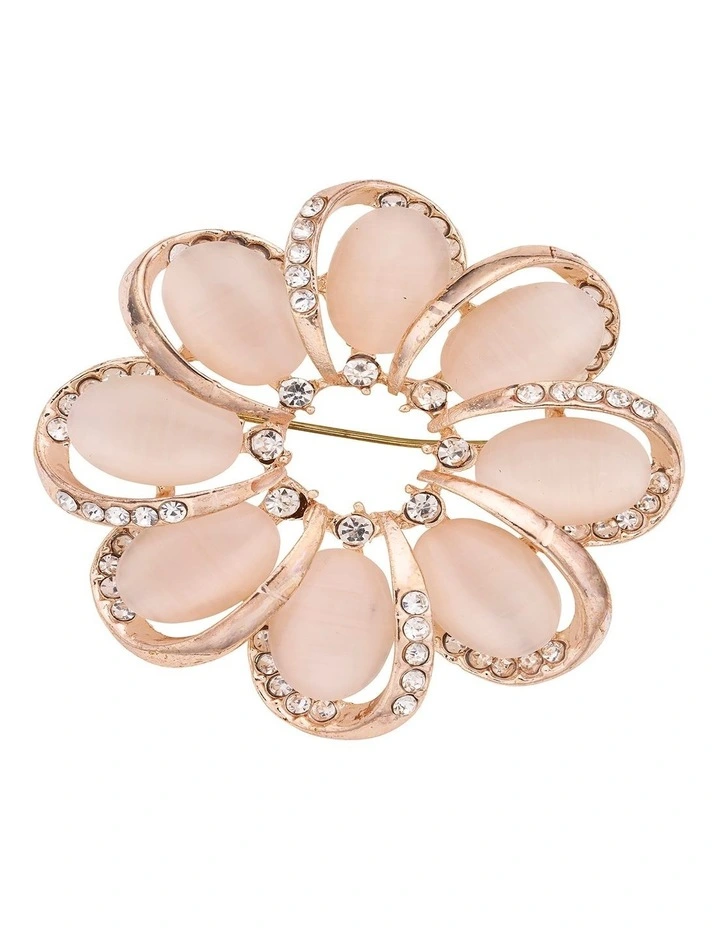 Cateye Stone Flower Brooch in Pink image 1