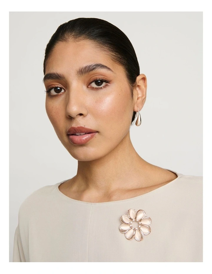 Cateye Stone Flower Brooch in Pink image 2