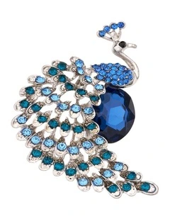 Elegant Peacock Brooch in Blue