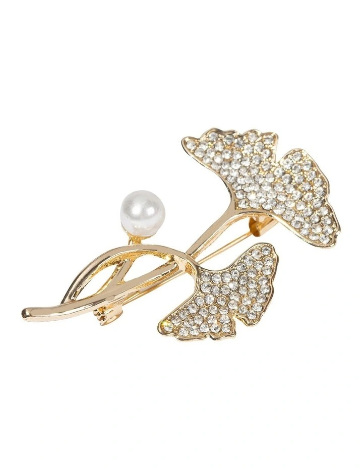 Ginkgo Pearl Leaf Brooch in Multi image 1
