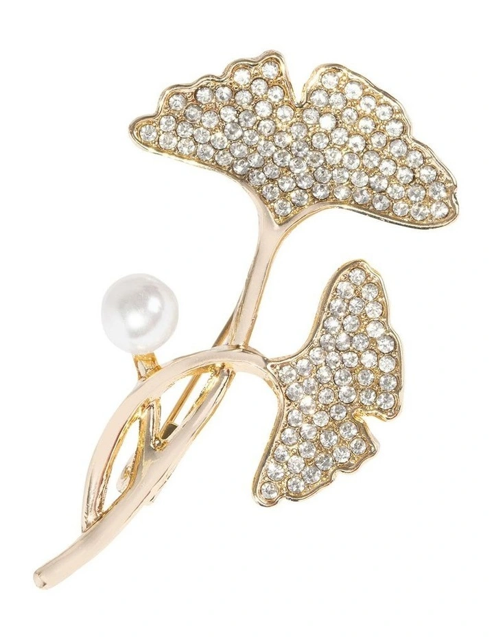 Ginkgo Pearl Leaf Brooch in Multi image 2