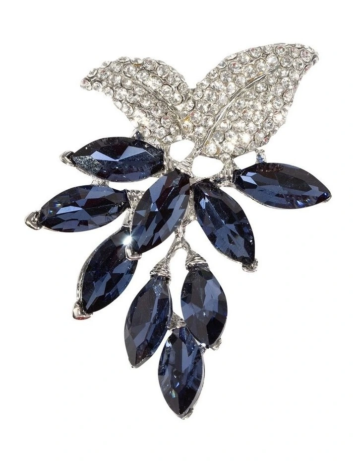 Swaying Crystal Leaf Brooch in Blue image 1