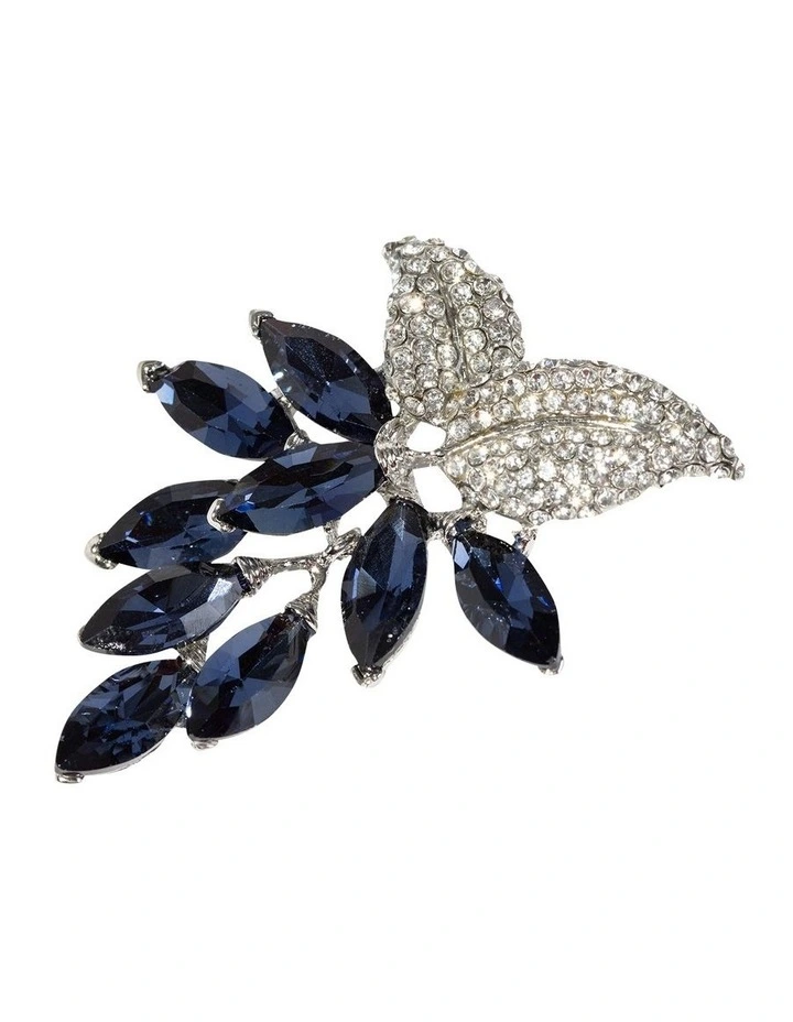 Swaying Crystal Leaf Brooch in Blue image 2