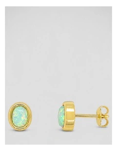 Lab Oval Studs in Opal Gold