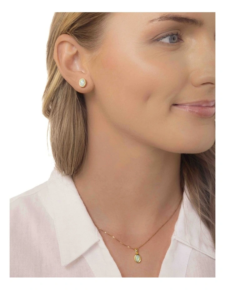 Lab Oval Studs in Opal Gold image 2