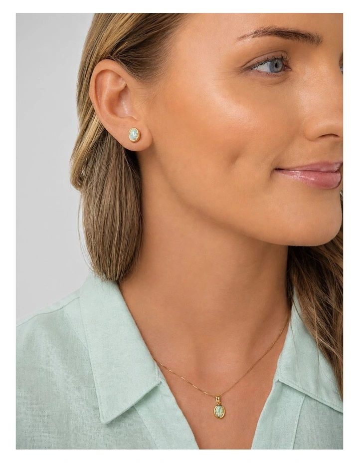 Lab Oval Pendant in Opal Gold image 3