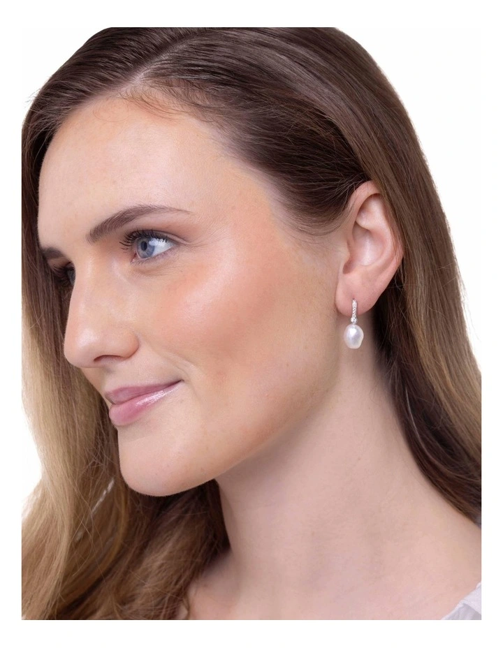Brilliant Baroque Pearl Earrings in White image 2