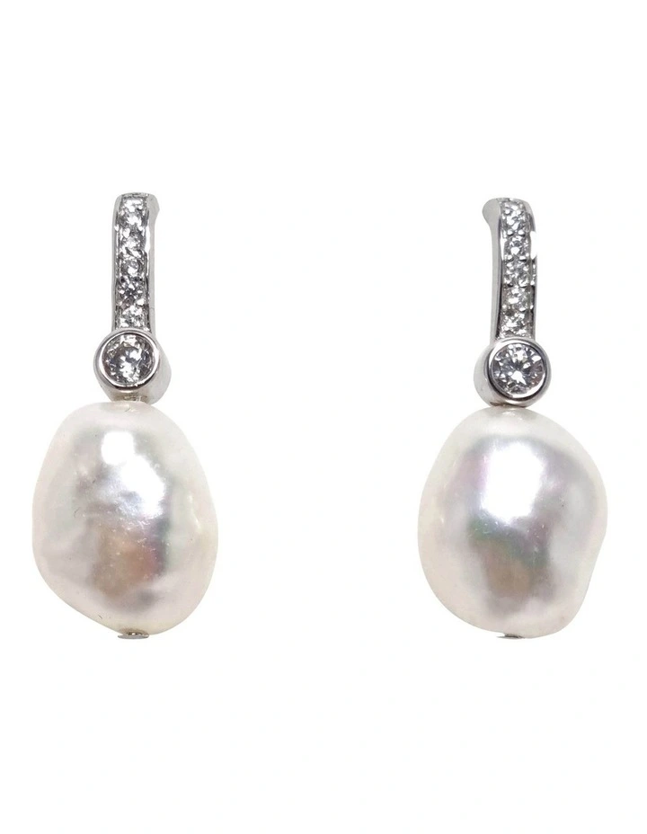Brilliant Baroque Pearl Earrings in White image 3