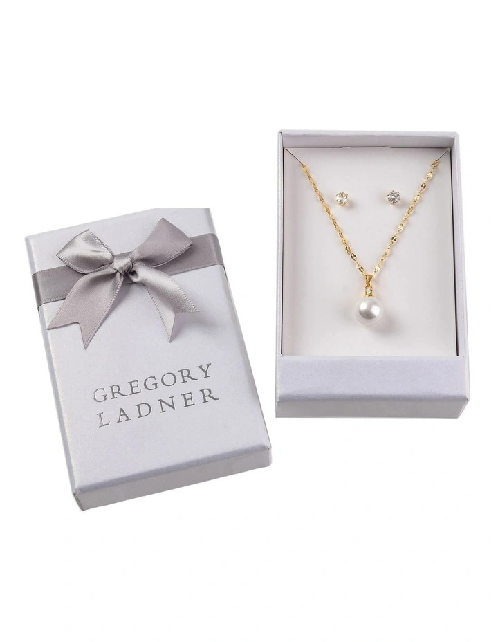 GJNE008M - CZ Stud And Necklace Set in Gold image 1